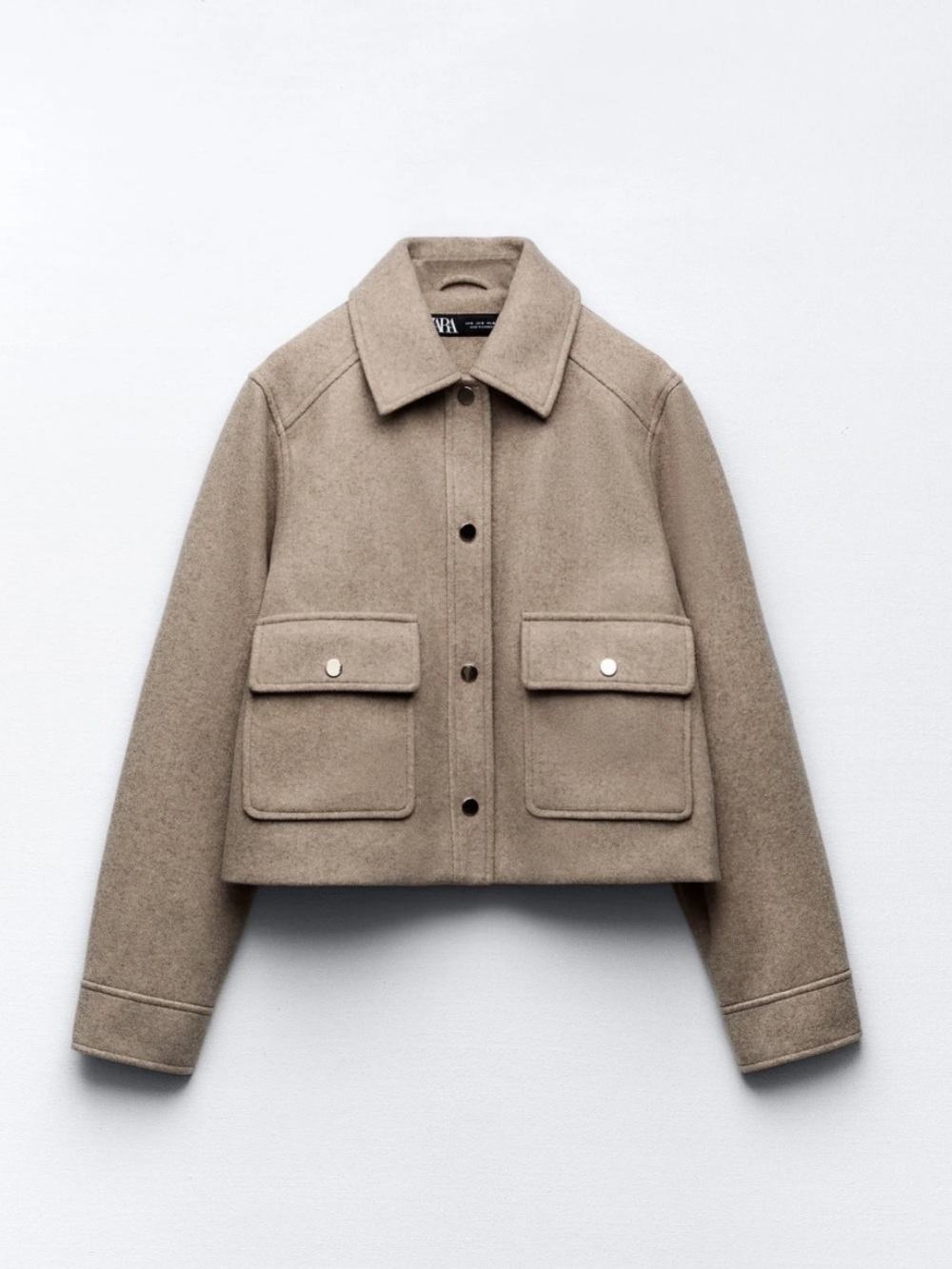 Zara Beige Camel Soft Cropped Pocket Jacket Large